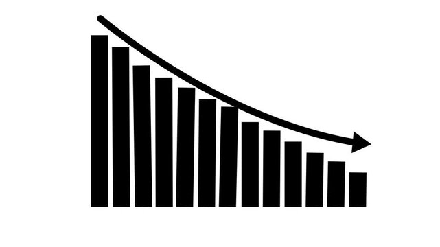 business graph chart down arrow animation on a white background. Financial, chart, loss, down.