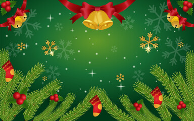 christmas background with geometric holly bells and stockings