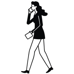 Silhouette of a female photographer and singer holding a microphone in a stylish vector illustration