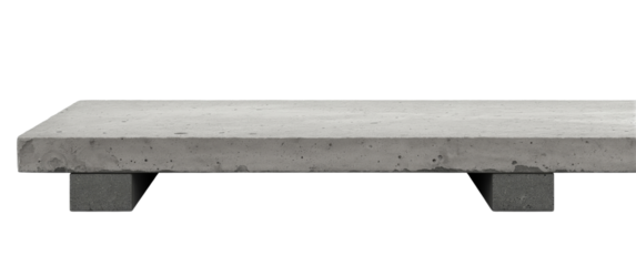 Modern concrete platform table isolated on a transparent display elevated by two supporting