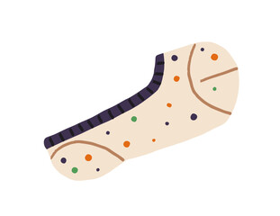 One short sock with print of dots. Stylish no show stocking with cute pattern of spots. Kids cotton hosiery. Foot clothes, fashion accessory. Flat isolated vector illustration on white background.