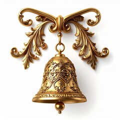 Ornate Golden Bell with Decorative Swirls on White Background