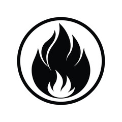 Stylized black flame symbol encircled, representing essential heat, potent energy, or a fundamental warning sign of combustion and warmth within a minimalist graphic design