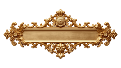 Elaborate golden decorative frame with floral and scroll details on a transparent background