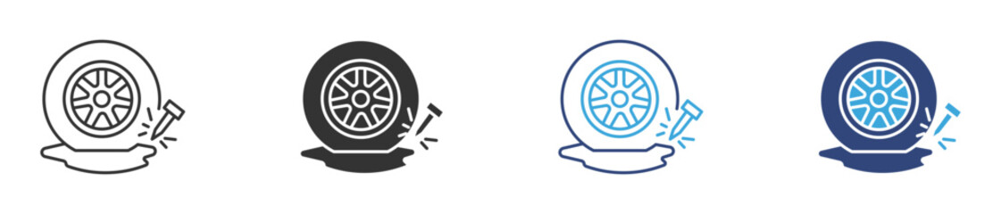 Punctured Tire icon set, flat tire icon, vector illustration.