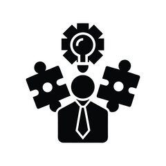 Business Innovation Person with Idea Bulb, Gear, and Puzzle Pieces Graphic Icon