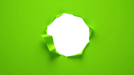 Ripped transparent hole in green paper