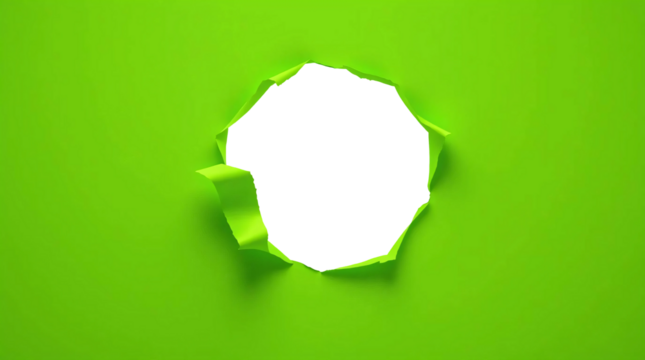Ripped transparent hole in green paper - Powered by Adobe