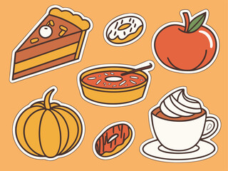 Cute Fall Food Sticker Set Featuring Pumpkin Pie Apple Donuts and Cozy Drinks