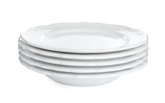 Stack of ceramic plates isolated on white