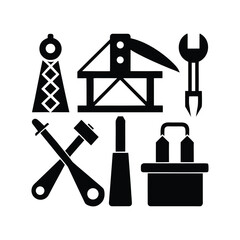 Line Art Industry Essentials Black and White Construction & Engineering Icon Set for Technical Design Projects