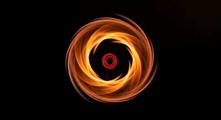 Fire Spinning Orb with Fiery Orange and Red Flames on Black Background