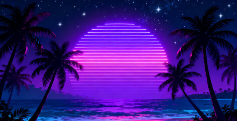 Obraz premium Retro 1980s Vaporwave Landscape