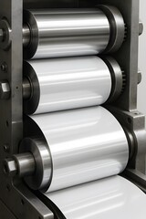 Fototapeta premium Industrial Machinery for Paper Processing: Machine Rollers and Printing Equipment in a Paper Mill Factory Interior