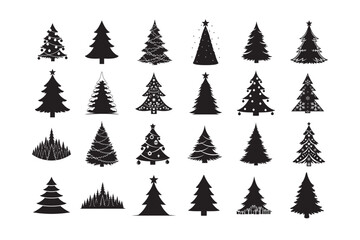 24 Christmas Tree Silhouette Vector Bundle. Holiday Black Clipart.