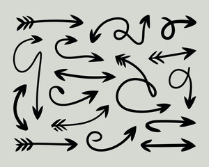 Collection of hand drawn arrows in various styles and directions