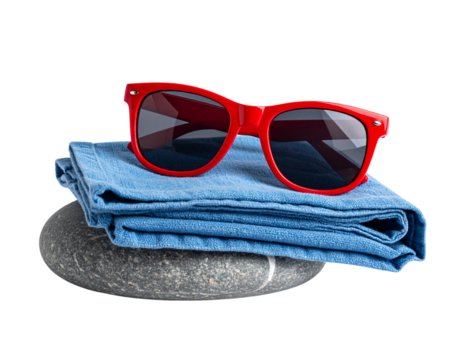Minimalist Red Sunglasses with Pebble Accent Isolated PNG