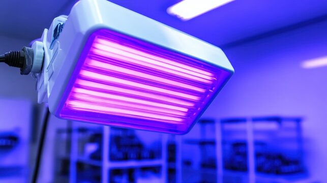Handheld ultraviolet germicidal irradiation device emitting purple light