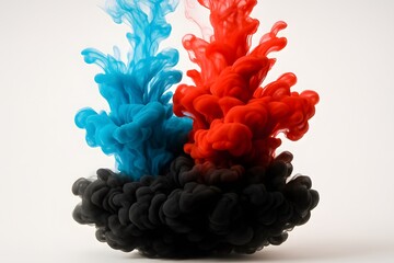 Obraz premium Vibrant Abstract Ink Clouds in Red, Blue, and Black - Dynamic Liquid Smoke Art Photography Background