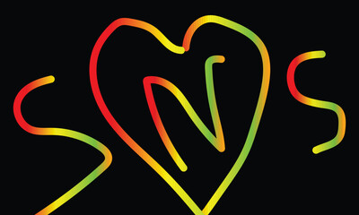 Colorful glowing heart shape with sos letters light painting photography art