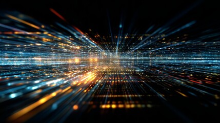 Dynamic Energy Trails, Remote Work, Digital Space, Abstract Visualization, Futuristic Environment, High-Tech Perspective