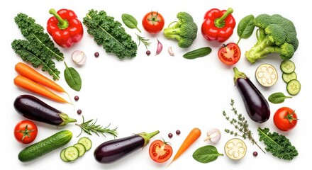 Naklejka premium Fresh Vegetables Border With Copy Space In The Middle