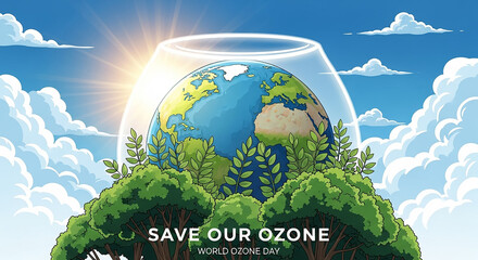 Earth protected by shield for world ozone day