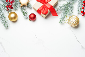 Christmas flat lay background on white.