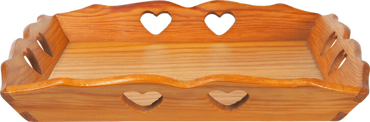 Empty wooden tray on white background
