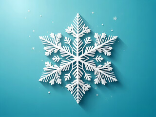 Minimal winter design with a detailed white snowflake on a turquoise background. Perfect for Christmas cards, seasonal posters, festive backgrounds, and winter-themed designs