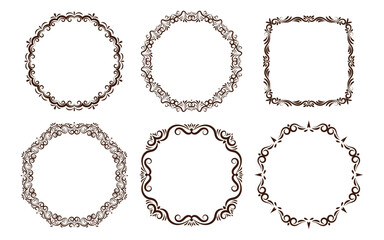 Ornate vintage frames. Monochrome editable frames with baroque and rococo details and swirl elements. Ornate decoration with copy space for Mirror, photograph, design, Wedding, invitation, certificate