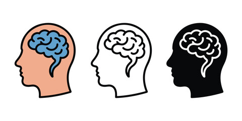 Mental Health and Brain Care Icon. Vector Illustration on White Background