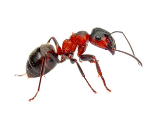 Side View of Red and Black Ant – Transparent PNG on White Background for Scientific and Graphic Use