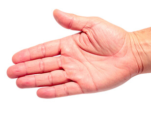 Open Male Hand PNG – Palm View of Caucasian Middle-Aged Man on Transparent Background