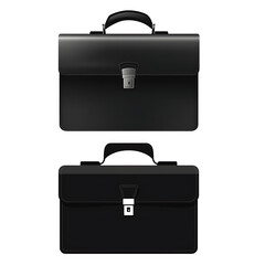 Two black leather briefcases isolated on transparent background