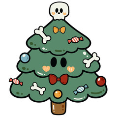 Halloween Christmas tree with skull and candy decorations
