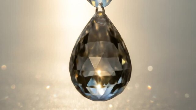 Clear teardrop crystal, sunlight refracted