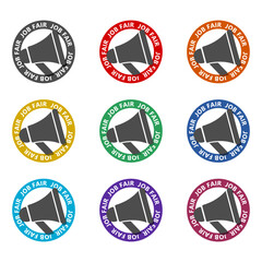Job fair with megaphone icon isolated on white background. Set icons colorful