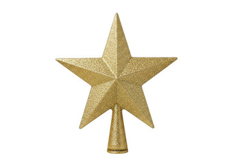 Obraz premium Golden star tree topper sparkles for festive holiday decorations. Golden star christmas tree topper isolated on transparent background, adding a touch of sparkle to holiday decor