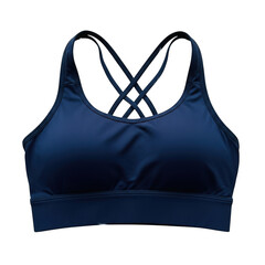 Comfortable navy blue sports bra with strappy back isolated on transparent background