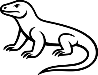 Black and white minimalist vector of a Komodo dragon symbolizing Indonesian wildlife and cultural identity with clean editable line art