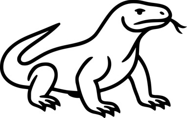 Obraz premium Black and white minimalist vector of a Komodo dragon symbolizing Indonesian wildlife and cultural identity with clean editable line art