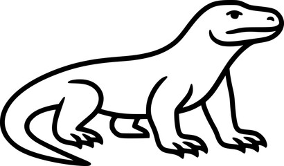 Black and white minimalist vector of a Komodo dragon symbolizing Indonesian wildlife and cultural identity with clean editable line art