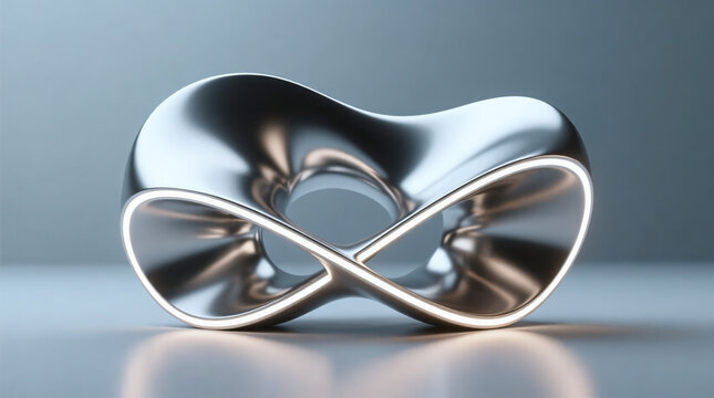 Abstract chrome metallic glowing shape modern 3D render digital art geometric design object technology