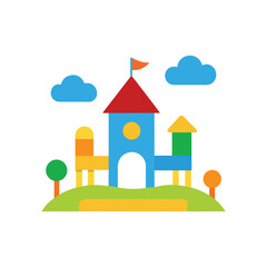 A colorful kids play area vector art illustration