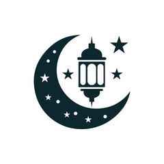 Ramadan Moon and Lantern Icon Vector Illustration on White Background