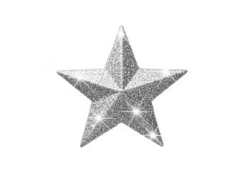 Sparkling silver star icon symbol shining brightly glittering detail. A shimmering silver star isolated on transparent background, radiating festive charm and celestial elegance
