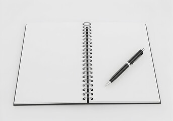 Open Notebook with Pen on White Background