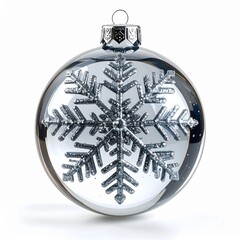 Obraz premium Clear Glass Ornament with Silver Snowflake on White Background