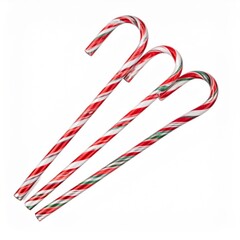 Fototapeta premium Three Red White Candy Canes on White Background Stock Photo